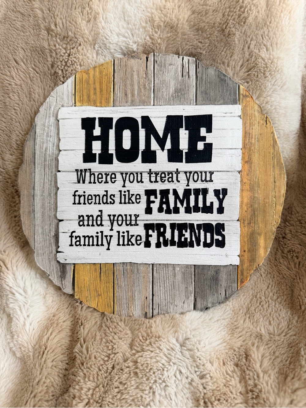 HOME Rustic Round Wall Sign - White, Gray & Yellow